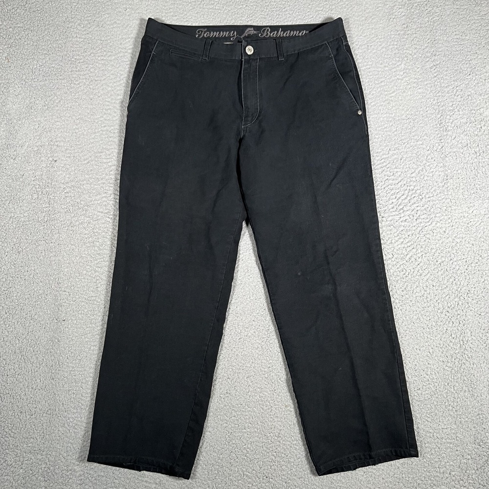 Tommy Bahama Pants Mens 34x27 Black Silk Cotton Blend Casual Preppy Relaxed Logo